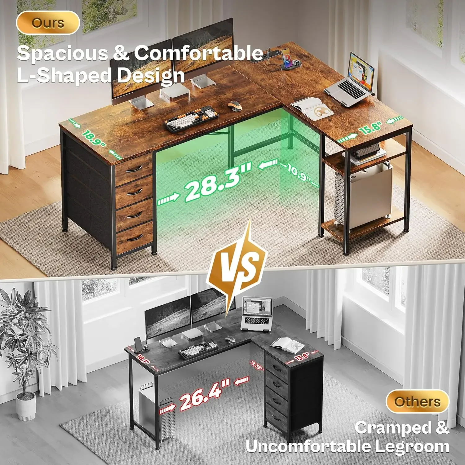 Office Furniture Outlet - 55 Inch L Shaped Desk with