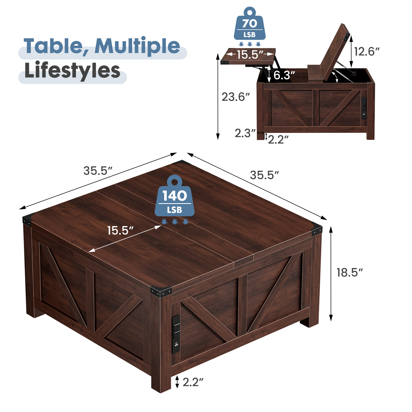 JHK 35.6IN Lift Top Coffee Tab - Office Furniture Outlet review and price