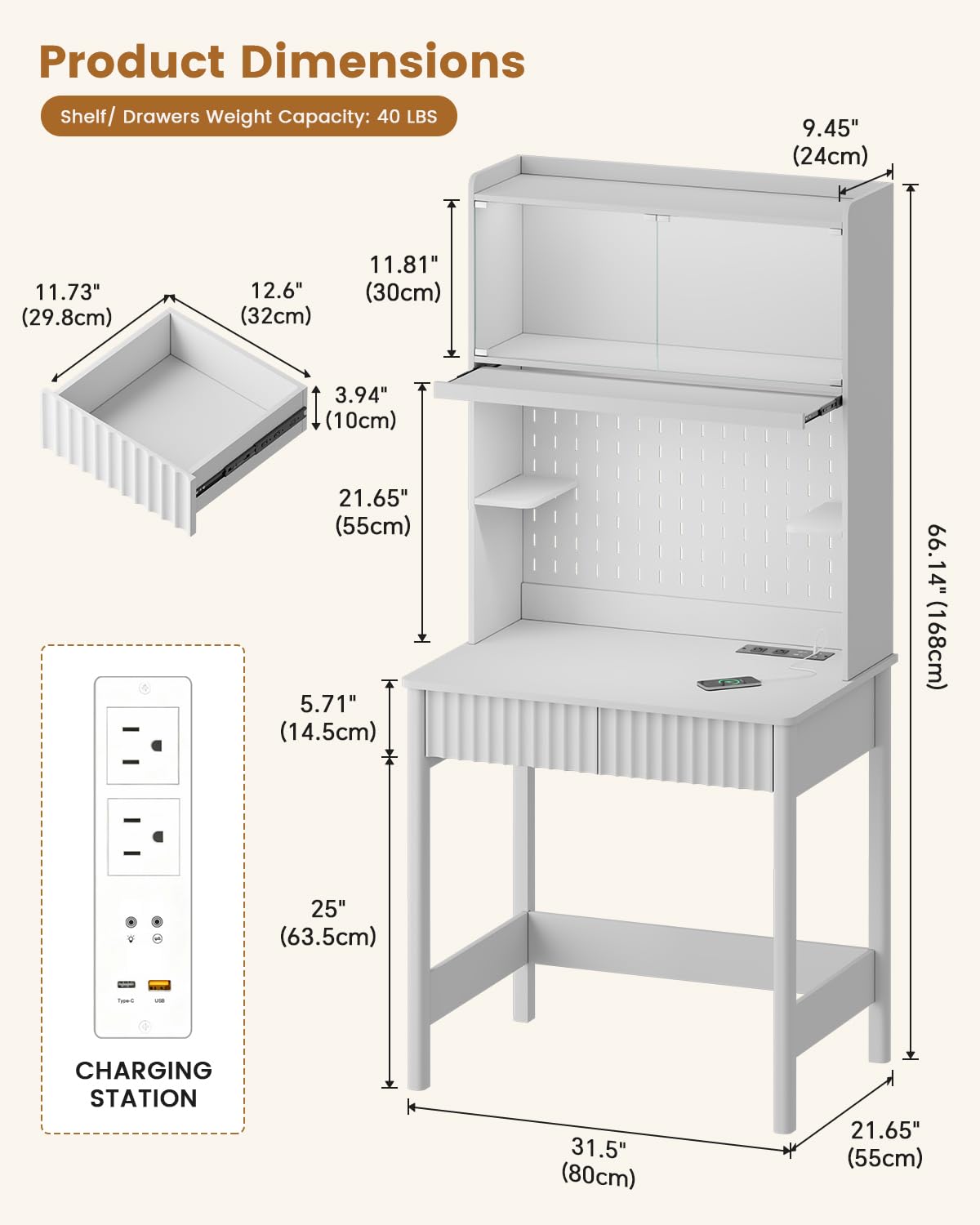 White Desk with Outlets,Small  - Office Furniture Outlet review and price