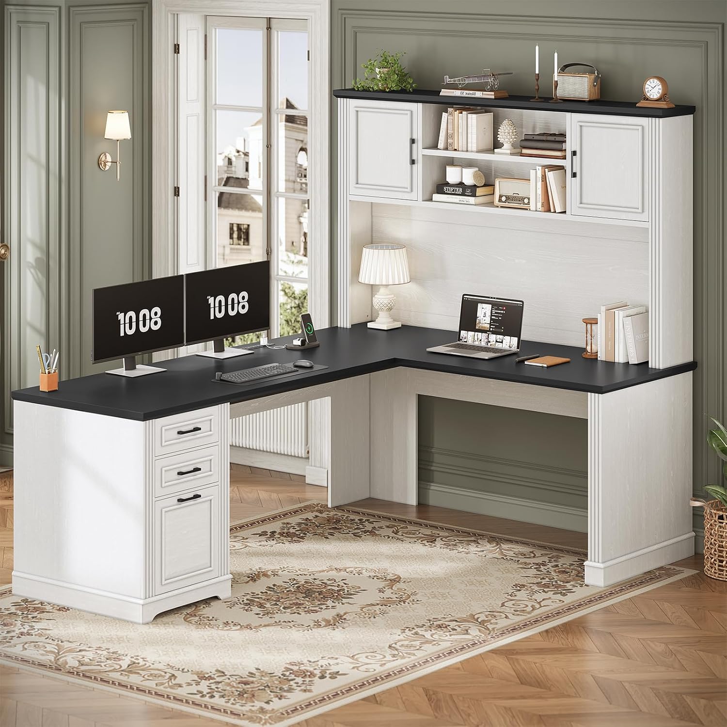 L Shaped Desk with Hutch & 3 D - Office Furniture Outlet review and price