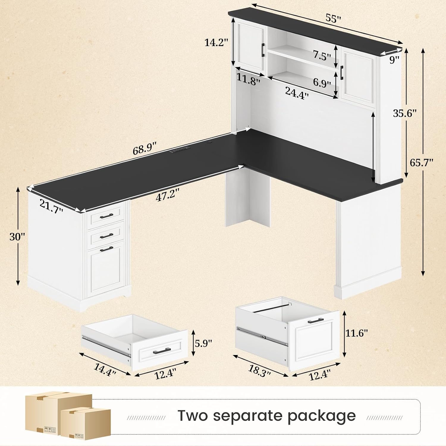 L Shaped Desk with Hutch & 3 D - Office Furniture Outlet review and price
