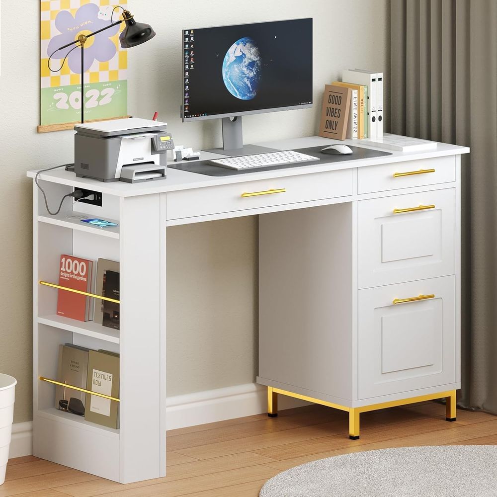 White Desk with Ders, 48 Inch  - Office Furniture Outlet review and price